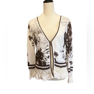 Peck & Peck collection women’s Medium crochet white and brown cardigan